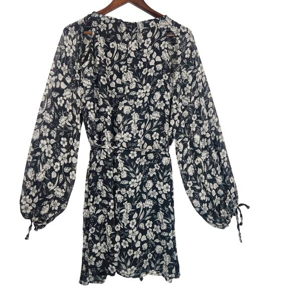 Topshop Dress Women’s Size 10 Black Floral Long Sleeve Mini Lined Sheer Boho EUC - Picture 3 of 16